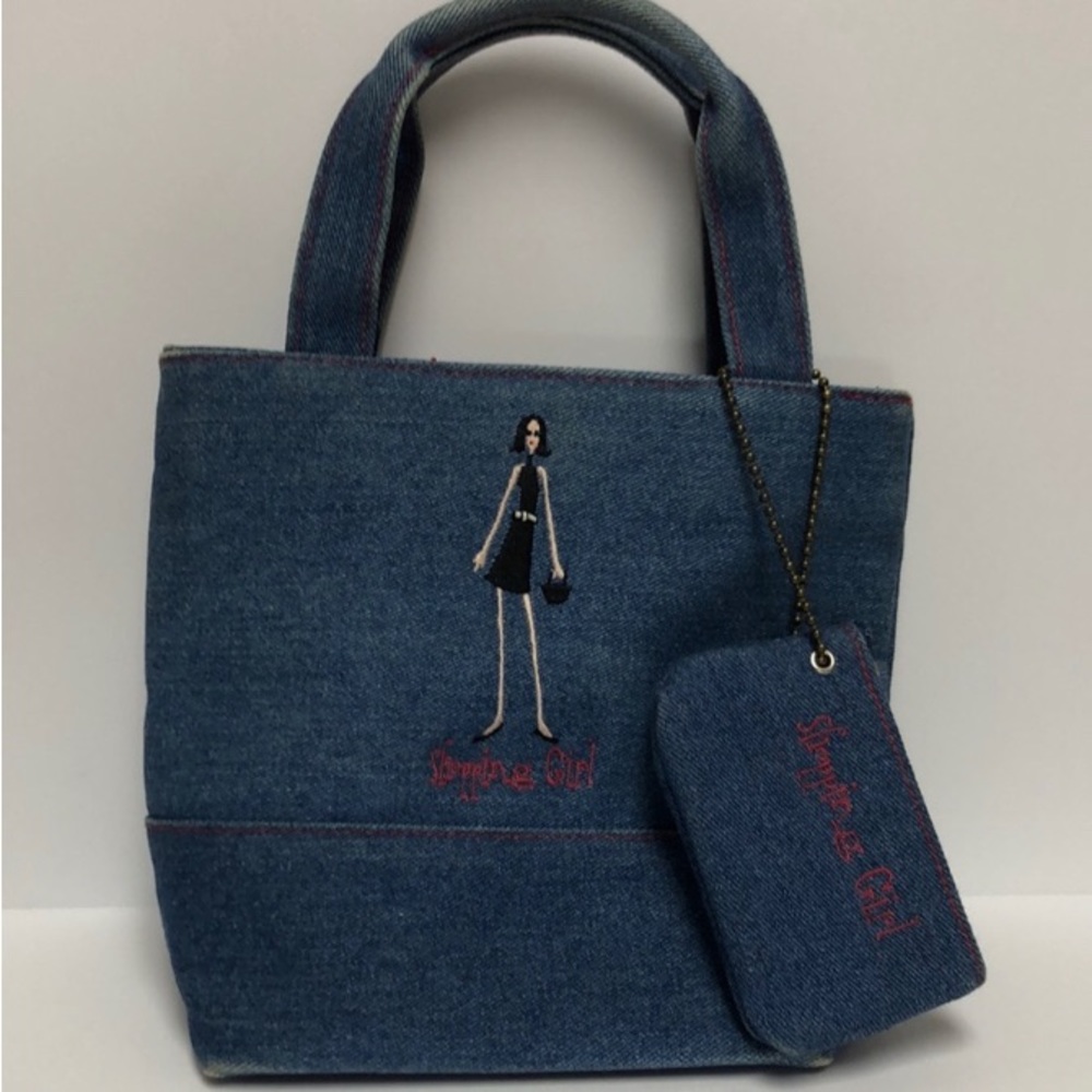 Blue Denim Sunny Hawaii “The Girls” Bag with embroidery and matching coin purse